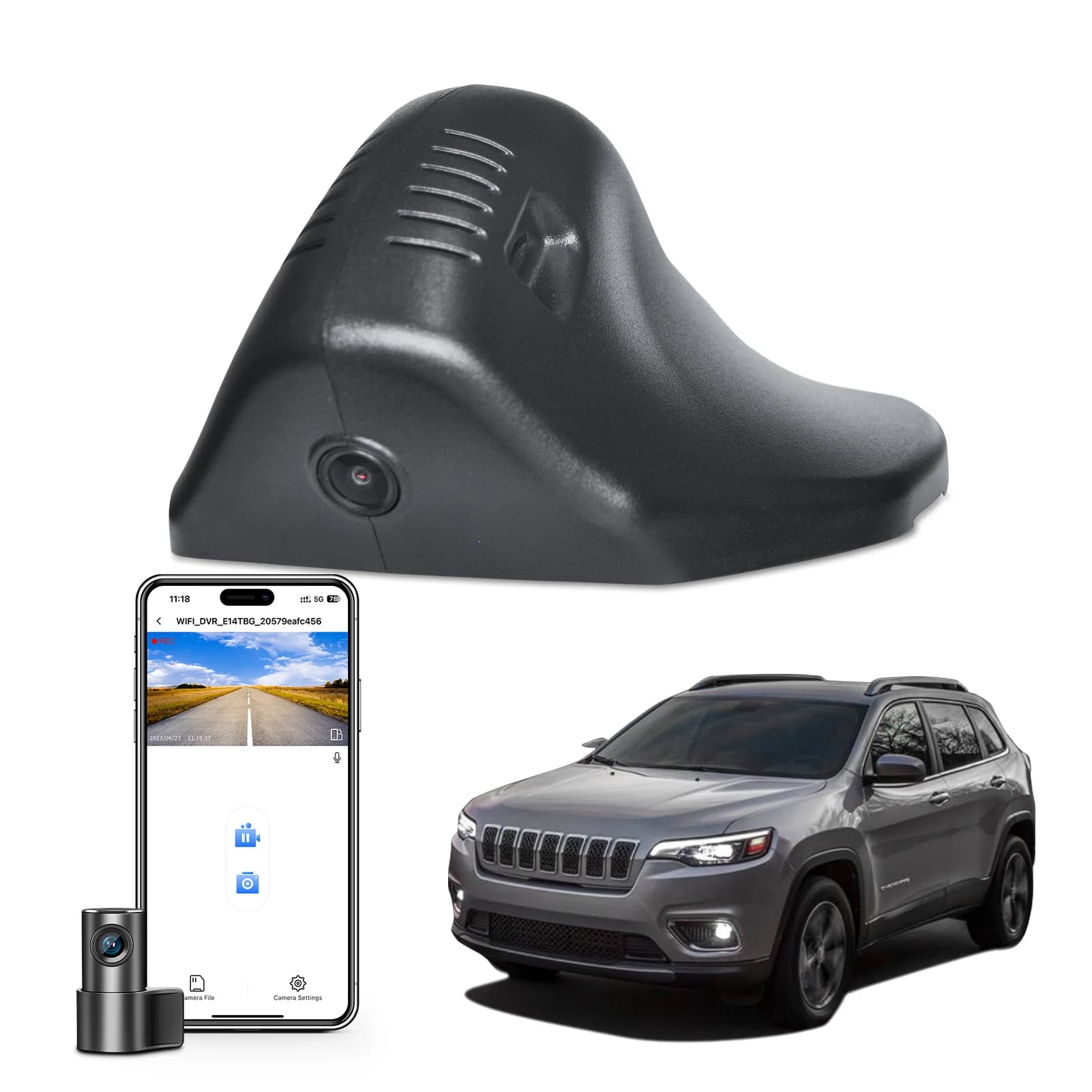 Dash Cam 4K per Jeep Cherokee KL 5a Gen, Registratore per Auto 2019-2023 (Modello D/E), Visione Notturna HD, WiFi e APP GPS