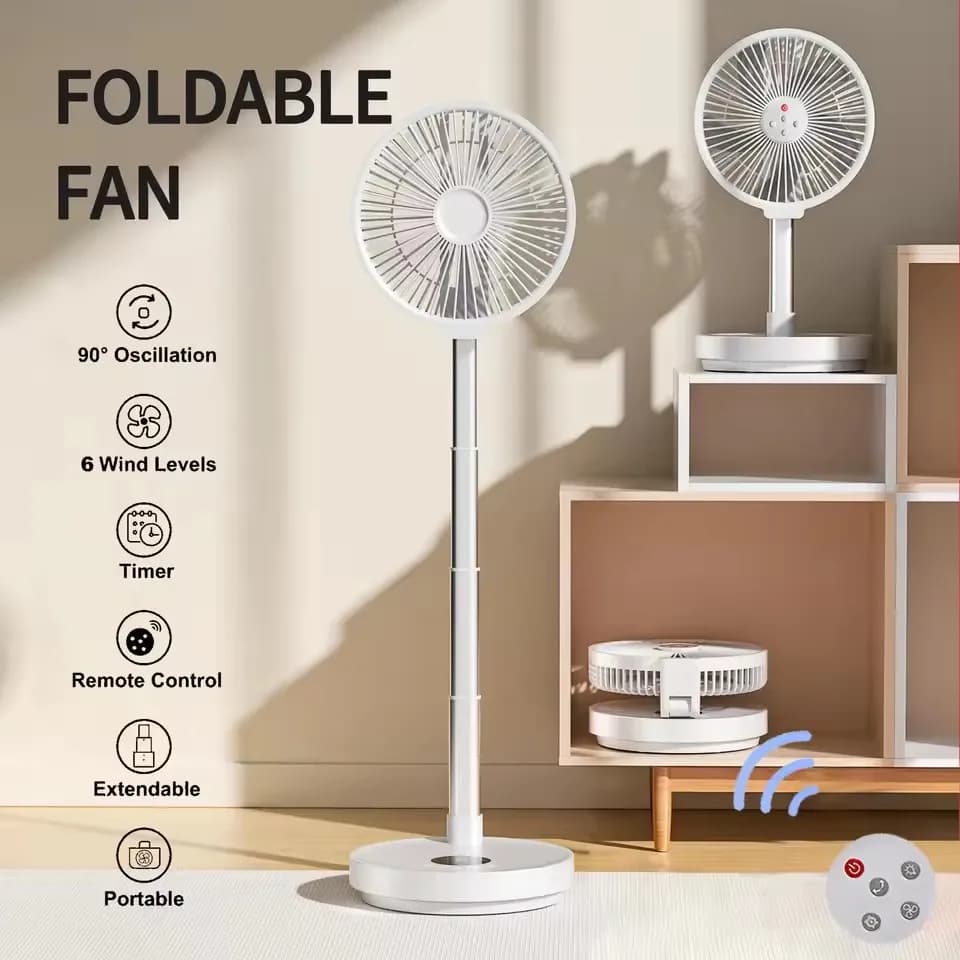 Folding wireless fan with silent timing left right rotation small night light home office outdoor camping 10 inch electric fan
