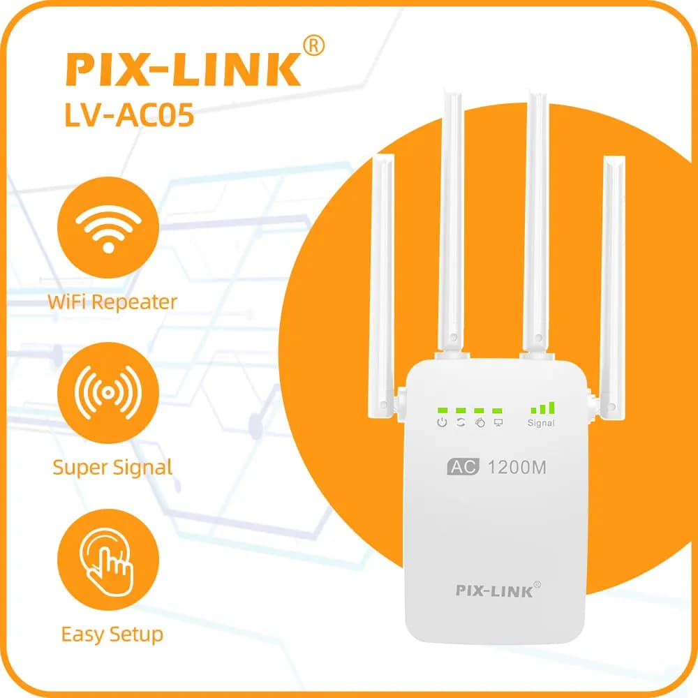 PIX-LINK AC1200 Ripetitore WiFi, Amplificatore di Segnale Wireless Dual Band 2.4G/5G, Estensore WiFi con 4 Antenne e Modalità AP/Router