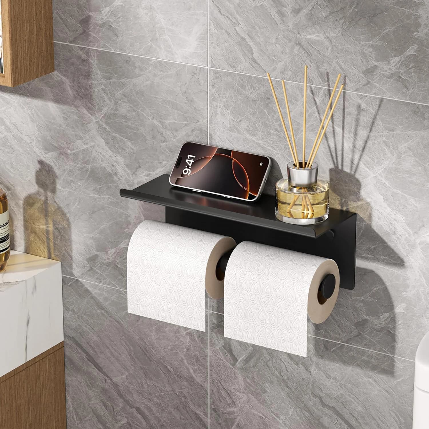 Porta carta igienica Acciaio inossidabile Bagno Porta fazzoletti per doppio rotolo con ripiano Montaggio a parete Bagno Dispenser di salviette per la conservazione