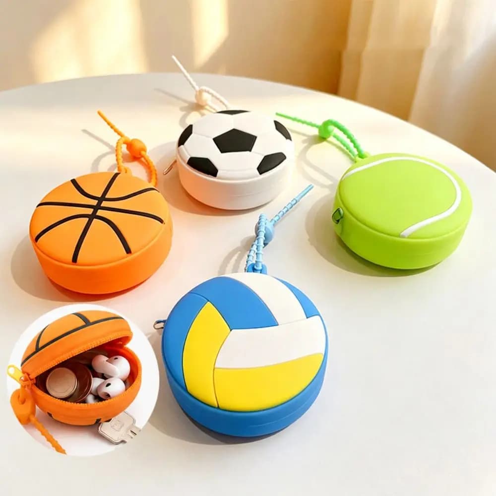 New Creative Sporty Ball Shaped Coin Purse Mini Cartoon Tennis Earphone Bag Waterproof Silicone Key Ring Wallet