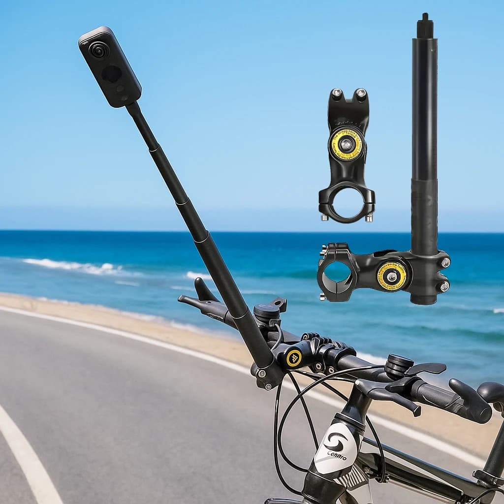 Per Insta360 Supporto per manubrio bici di terza persona con selfie stick per Insta360 X4 X3 X2 Fotocamera sportiva per il monitoraggio della bicicletta