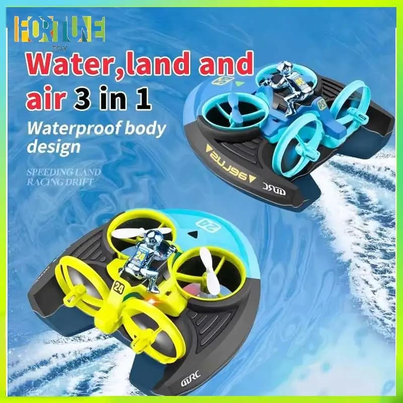 Aereo Telecomandato Tre-in-Uno Terra, Mare e Aria, Elicottero Senza Equipaggio, Motoscafo, Auto da Drift, Hovercraft Anfibio Giocattolo
