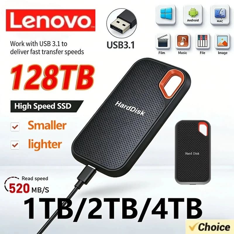 Disco Rigido Mobile Lenovo PS5 E61 SSD 2TB 6TB 8TB 256TB USB 3.1 HD Disco Rigido Esterno Dispositivi di Archiviazione per Laptop