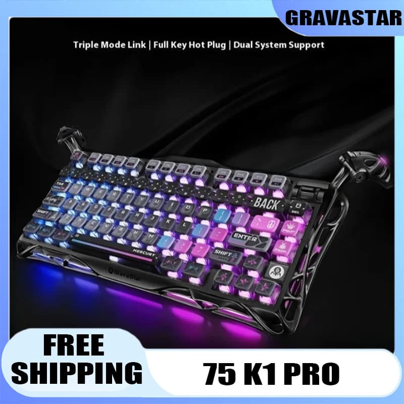 GravaStar 75k1pro Esports Gaming Tastiera meccanica 79 tasti Cyberpunk Tema Tastiera in lega di alluminio Tablet Laptop Giochi da ufficio