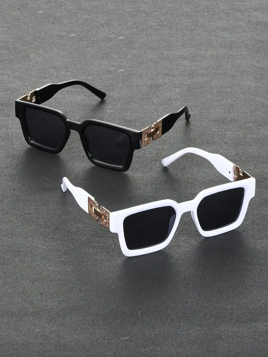 Occhiali da sole quadrati da uomo alla moda con astine decorative per viaggi all'aperto, spiaggia e uso quotidiano