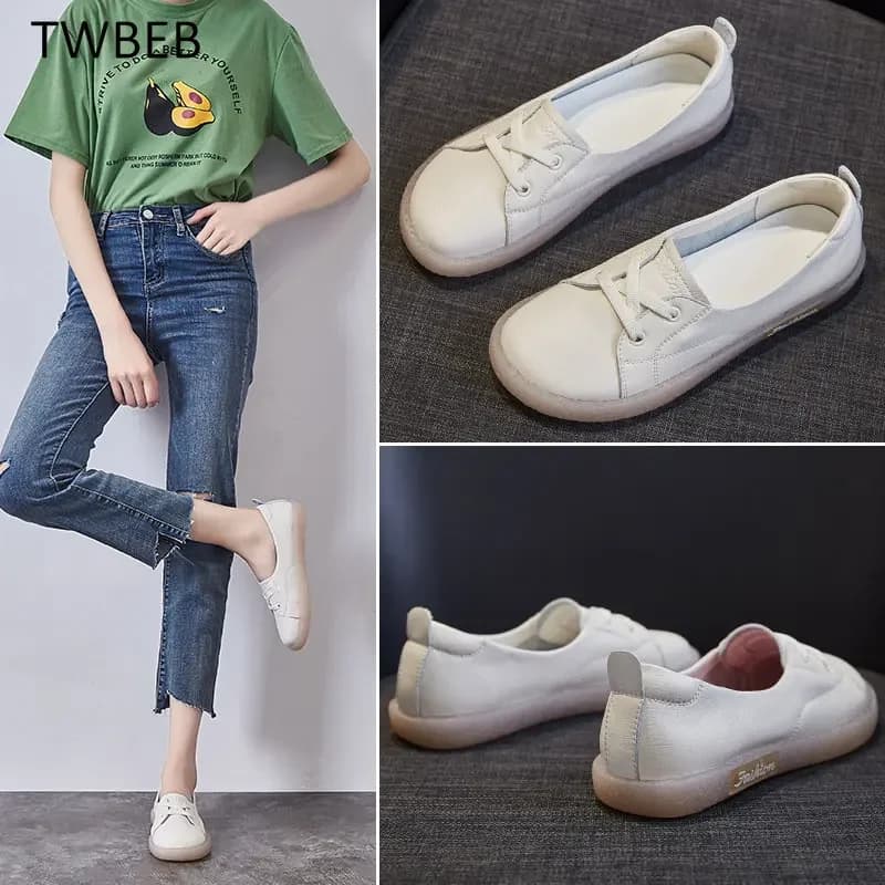 Scarpe slip on casual in pelle Sneakers da donna Scarpe vulcanizzate Autunno Estate Appartamenti comodi Mocassini sneaker bianchi femminili