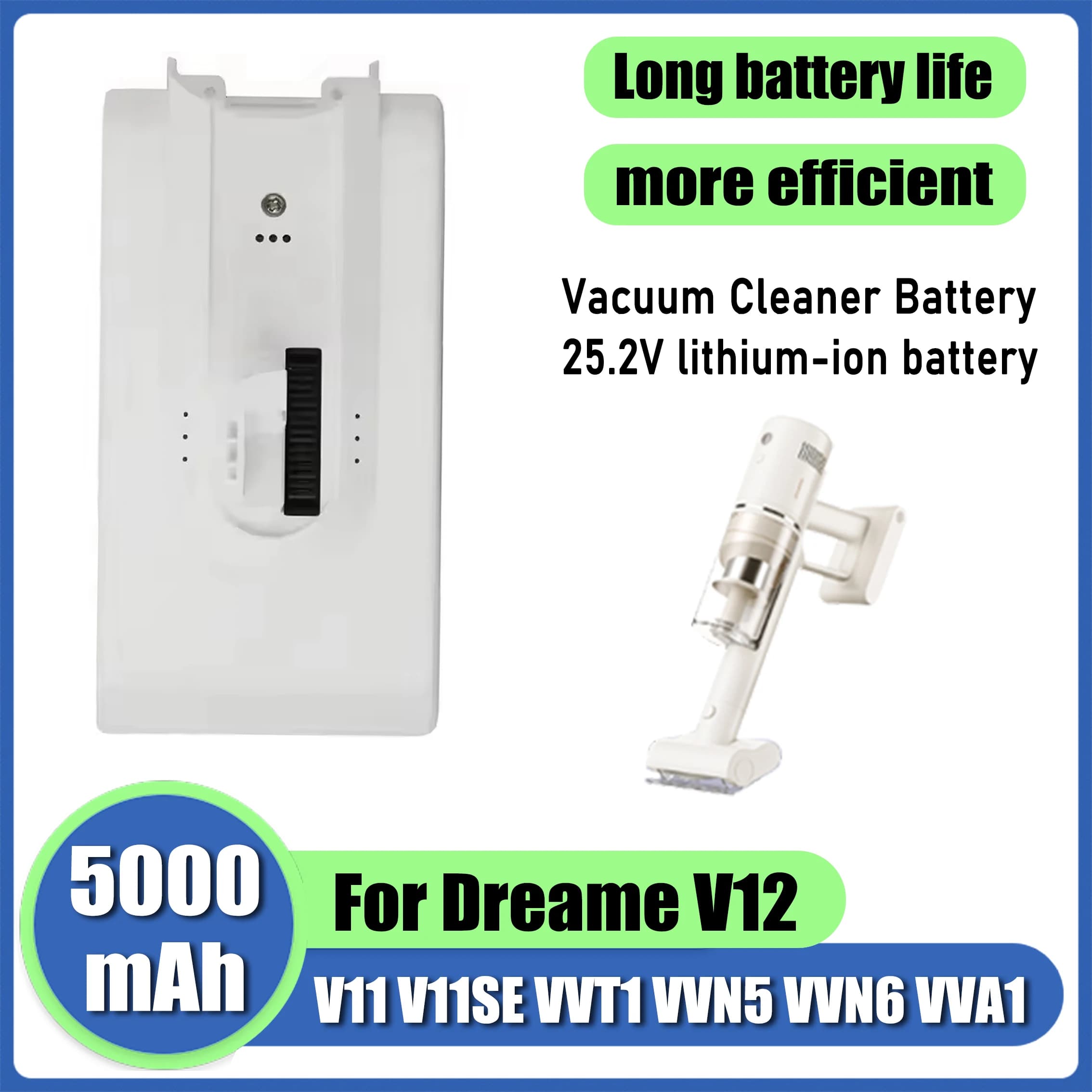 For Xiaomi Dreame V11/V12/V11SE/V12pro/VVT1/VVN6/VVA1/VVN5 series 25.2V 5000mAh lithium-ion battery replacement