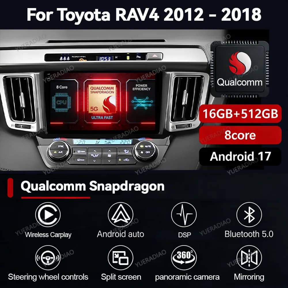 Android 17 Car Radio For Toyota RAV4 4 XA40 5 XA50 2012 - 2018 GPS NAVI Qualcomm 4G WIFI Multimedia Stereo Video Player QLED BT