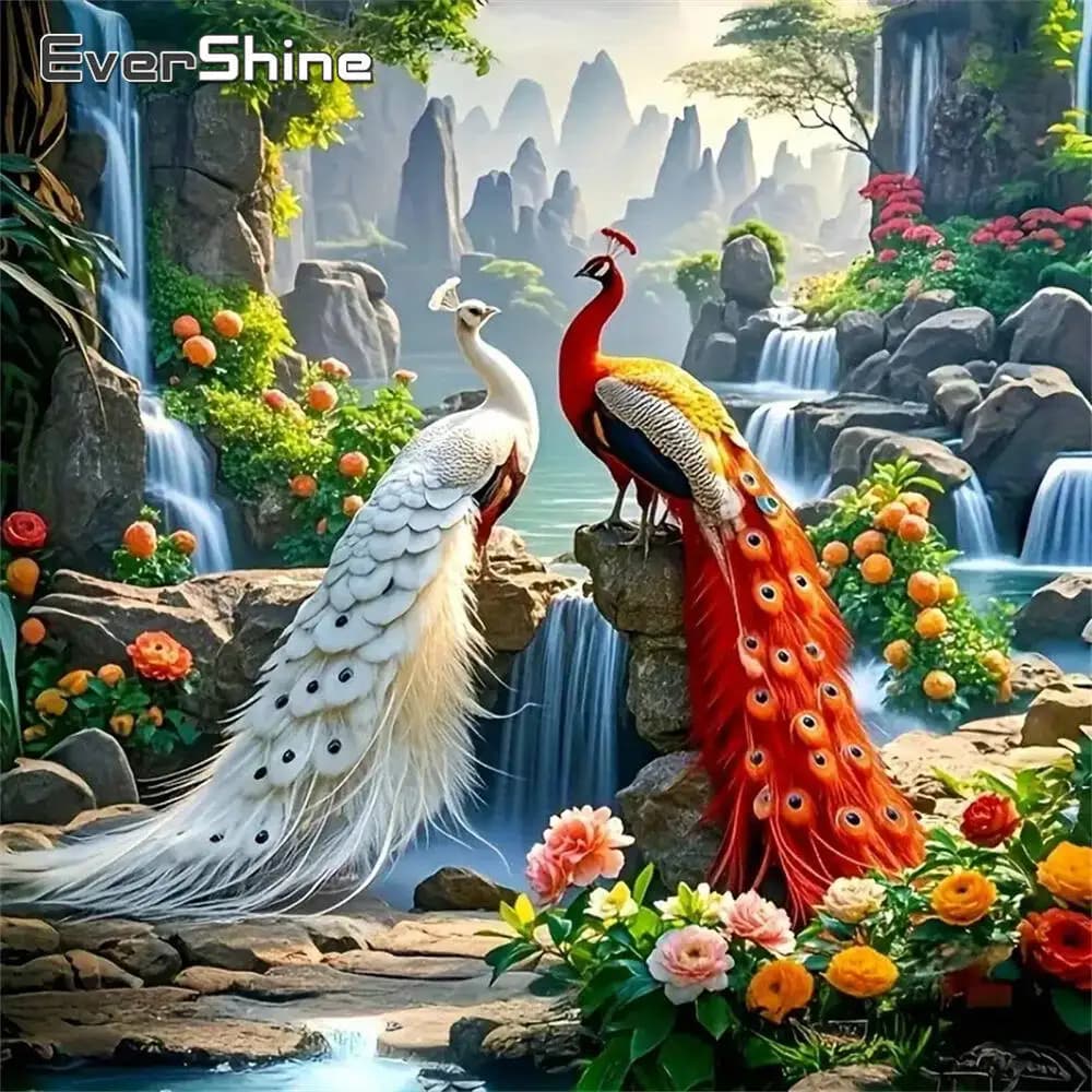 Evershine New arrival peacock Diamond Embroidery Animal Painting DIY Suitable For Beginners Diamond Mosaic waterfall Handicraft