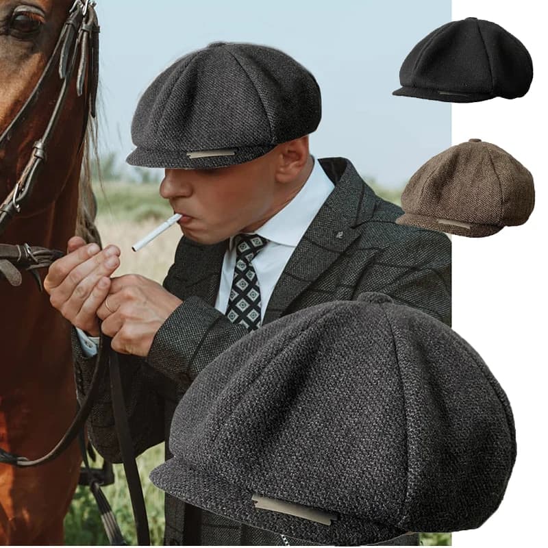 Berretti da strillone con lama Moda uomo Berretto piatto in misto lana Cappello Peaky Cappelli da guida Cappellino Gatsby anteriore per uomo NC49