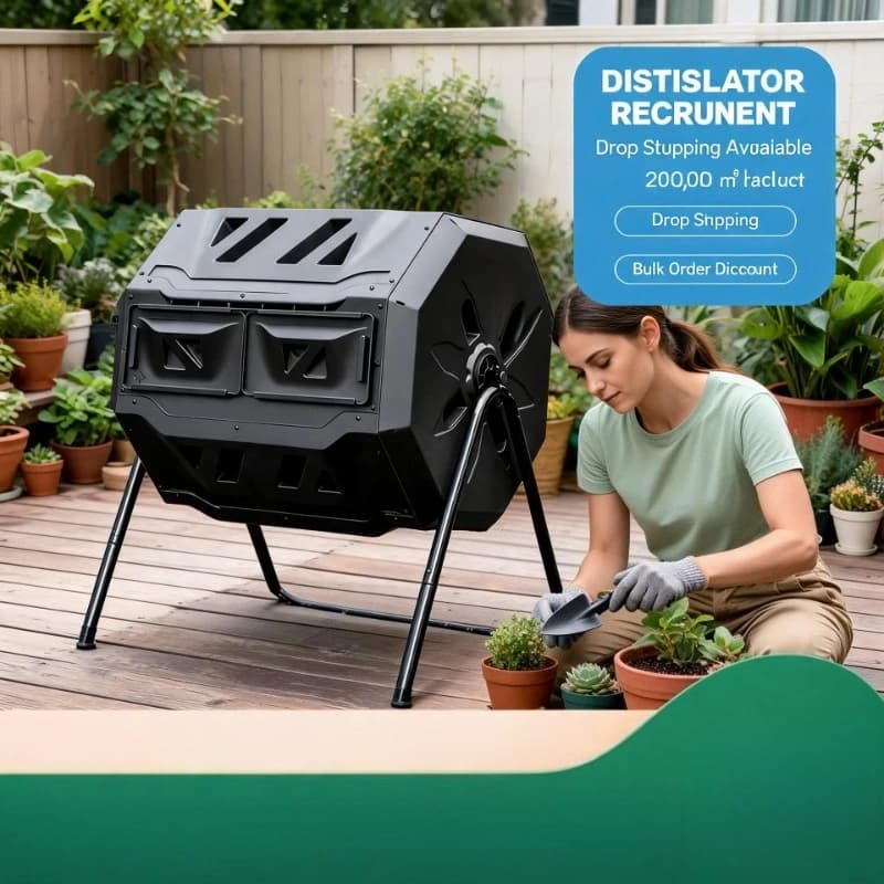 Plastic Rotating Drum Compost Tumbler, Outdoor Fermentation Bin for Leaves & Organic Waste, Compost Barrel for Yard Garden