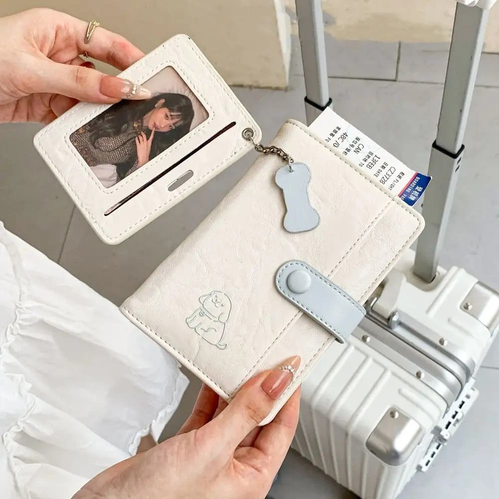 Portacarte Portatile in PU, Borsa Porta Passaporto con Cucciolo Carino, Portafoglio da Viaggio, Custodia per Carte, Copripassaporto, Clip per Passaporto Donna