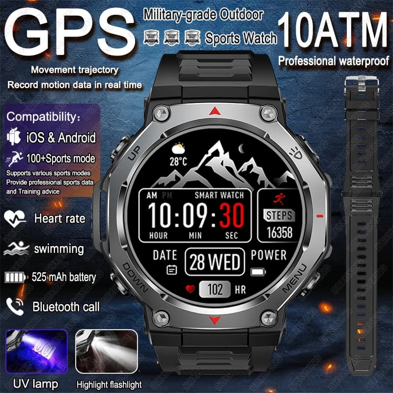 Nuovo T-Rex 3 Militare Sport All'aria Aperta Astuto Della Vigilanza Degli Uomini GPS Motion Track 5 ATM Impermeabile Frequenza Cardiaca HD Chiamata Bluetooth Smart Watch