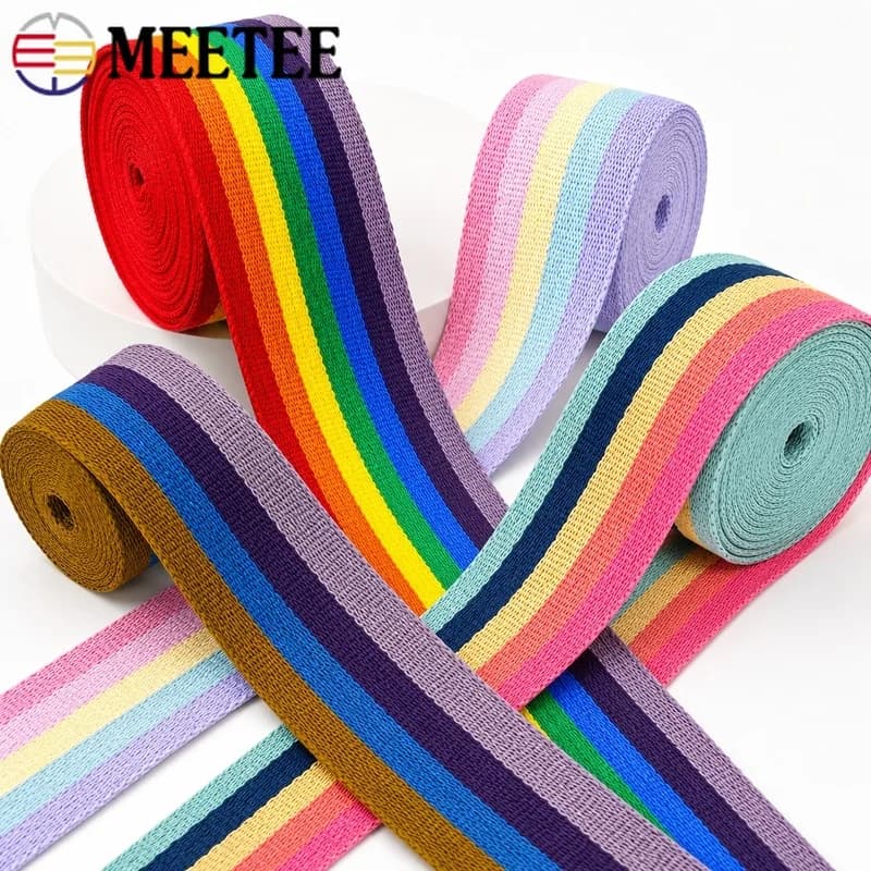 5/10M 25/32/38mm Rainbow Webbing Tape Striped Polyester Nylon Ribbon for Bag Strap Garment Binding Craft Sewing Accessories Trim