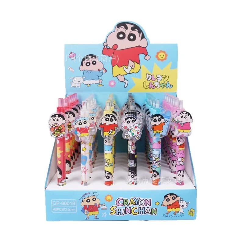 48pcs/box Crayon Shinchan Point Pen Cartoon Ink Gel Pen Ballpoint Pen School Office Student Writing Stationery Supply Girls Gift