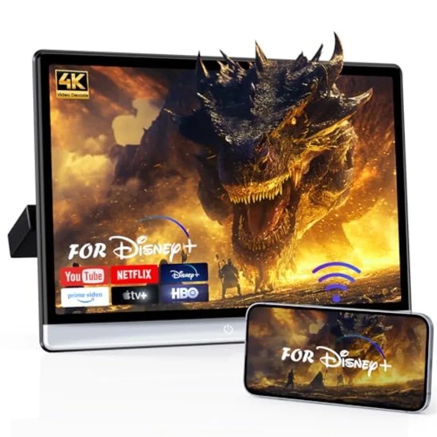 Monitor TV 4K Android da 16 Pollici per Sedile Posteriore Auto con Sistema di Intrattenimento Portatile 4G+64G in Nero, Supporta Wireless M