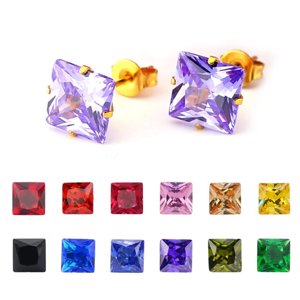 FairLadyHood Orecchini quadrati color oro Donna Uomo Cubic Zirconia Gioielli in acciaio inossidabile Orecchini rosa per donna