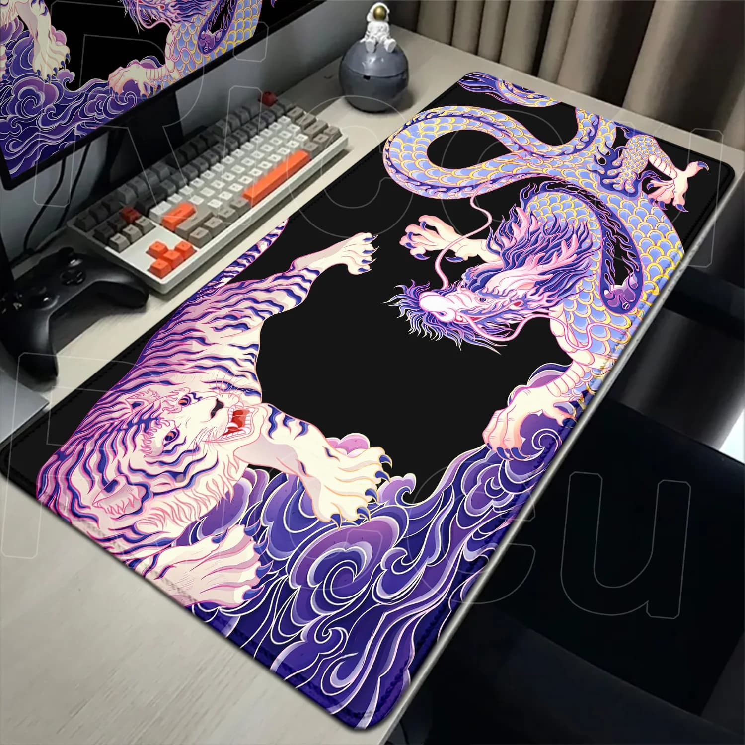 Japanese Style Dragon and Tiger Mouse Pad Cool Beast Non-slip Rubber Mousepad Laptop Gaming PC Game Accessories Desk Mat Carpet