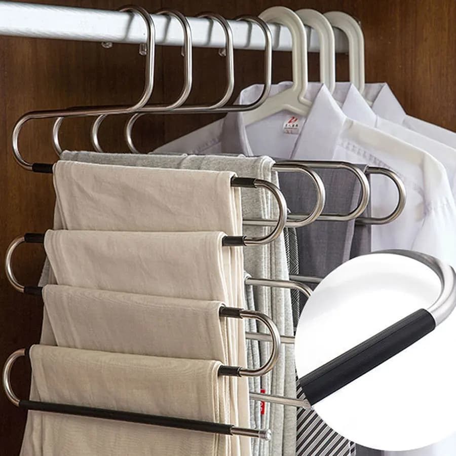 yes1/2/3pcs Stainless Steel Pants Rack, Anti Slip Pants Storage Rack, Towel and Scarf Rack, S-Shaped Pants Clip, Towel Rack