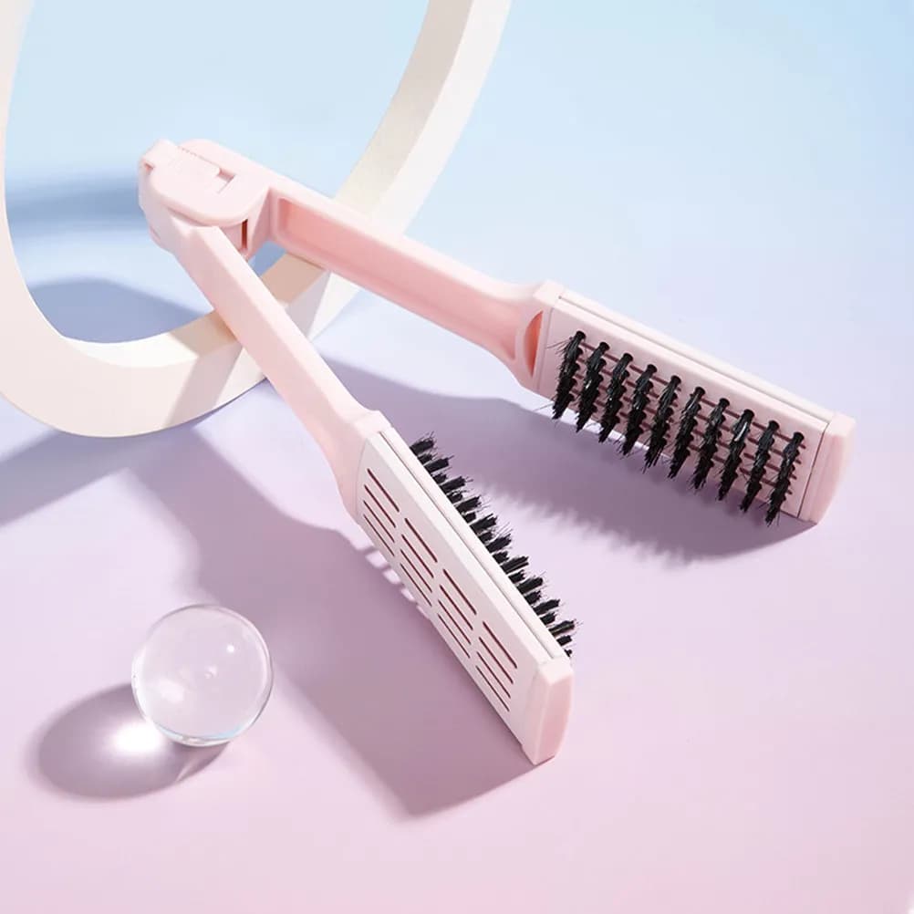 Pettine Lisciante a V Rosa Pieghevole Portatile, Spazzola per Capelli da Viaggio, Strumento per lo Styling, Pettine Anti-Crespo per Donne