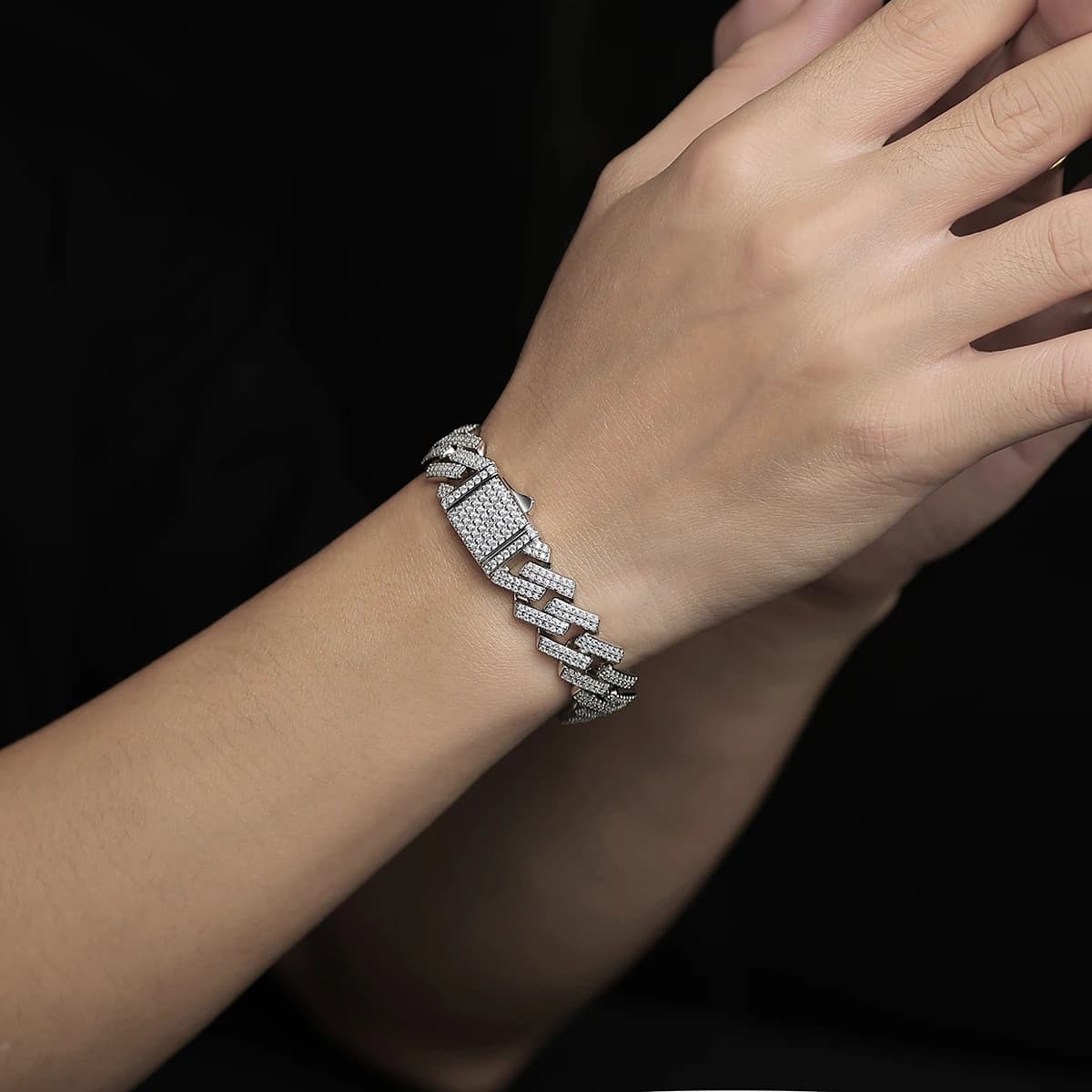 JIUZUAN Cuban T-Shirt Bracelet with 925 Sterling Silver Frozen Silver Plated 18K Hip Hop Style Gold for Men with GRA Certificate