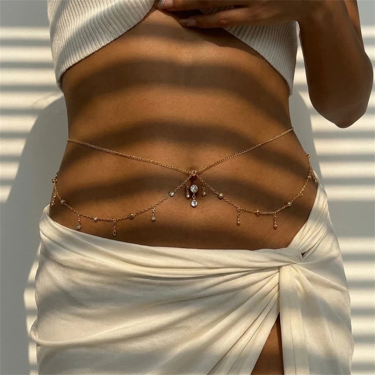 Exotic Sexy Criss Cross Fake Navel Ring Waist Belly Chain for Women Y2K Summer Beach Bikini Body Accessories Crystal Belt Gift