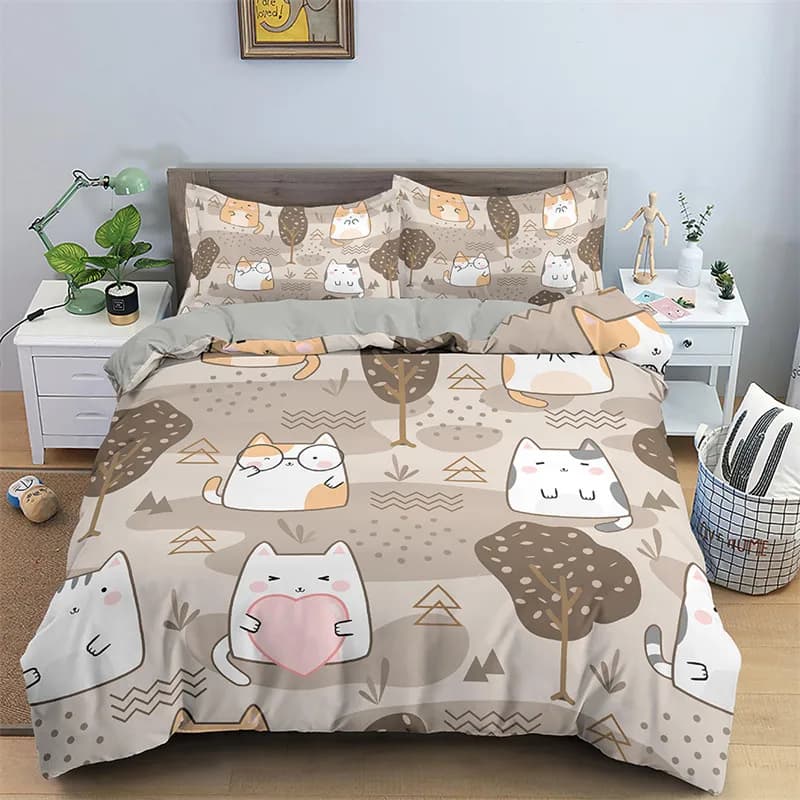 Cute Cat Duvet Cover Luxury Cartoon Animals Bedding Set Twin For Child Teen Bedroom Decor Microfiber Quilt Cover With Pillowcase