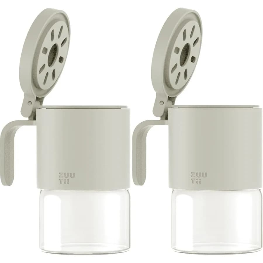 Barattoli di vetro per spezie, contenitori per spezie con cucchiai, set di 2 bottiglie di spezie da 10 once/300 ml, mini barattoli per condimenti con tappi flapper