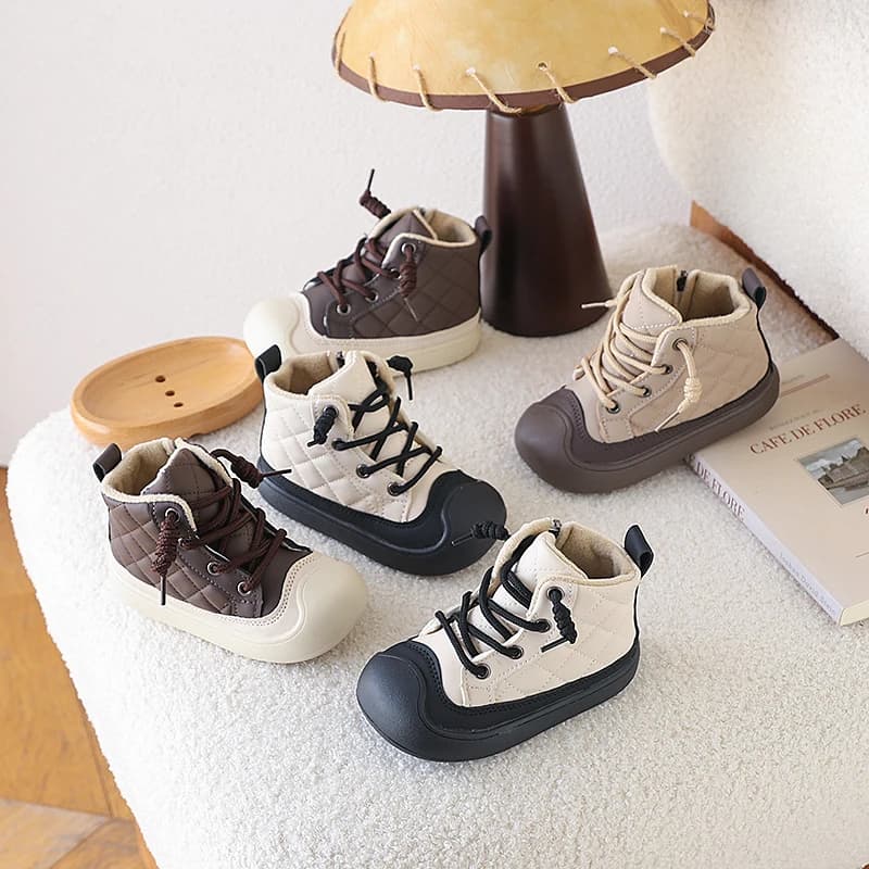 Faux Fur Winter Boots For Children Trend Fashion Plaid Kid's Plush Boots Anti-slippery Boy's Girl's Snow Boots Winter Shoes