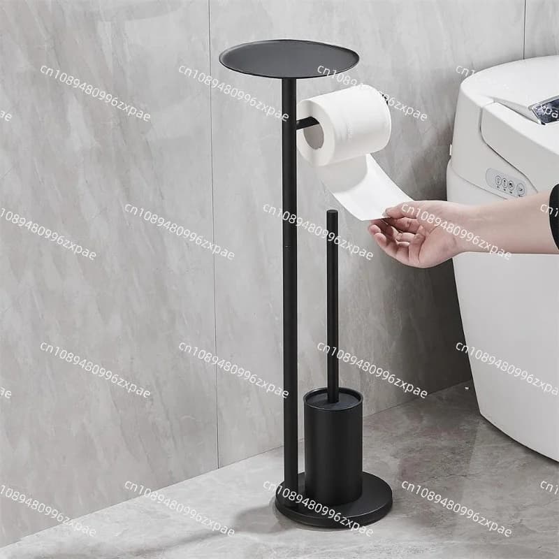 Freestanding Bathroom Tissue Holder With Toilet Brush Integrated Waterproof Storage Rack Roll Paper Organizer For Home Restroom