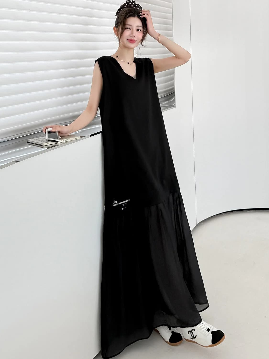 Summer Fashionable Chinese Style Sleeveless Dress Loose plus Size Women's Clothing Conceals Flattering Long Dress