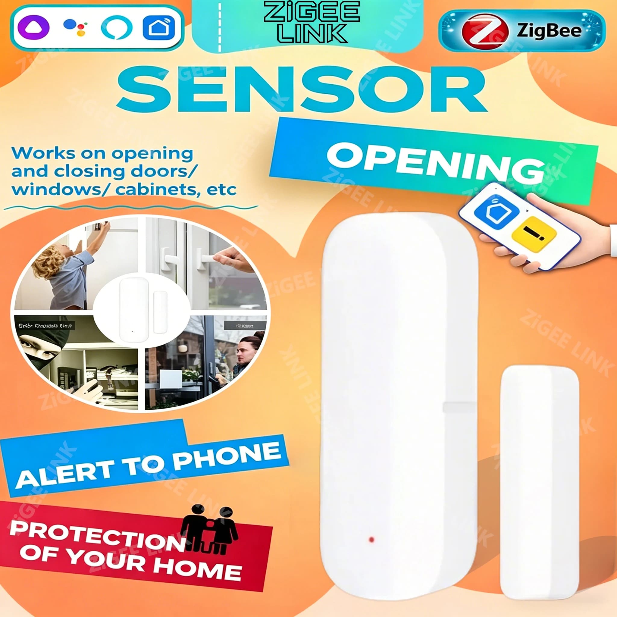 Sensore Zigbee per Porte e Finestre, Rilevatore Wireless di Apertura/Chiusura, Allarme Smart per la Sicurezza Domestica, Compatibile con Tuya, Alexa, Google