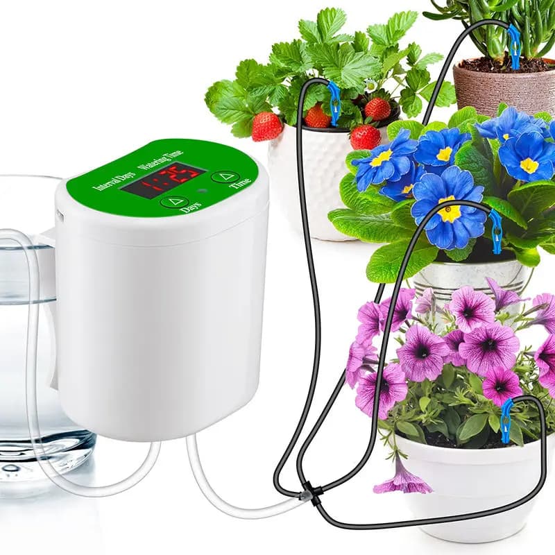 An intelligent timed automatic flower waterer, potted lazy watering, drip water seepage water applicator, gardening green plant