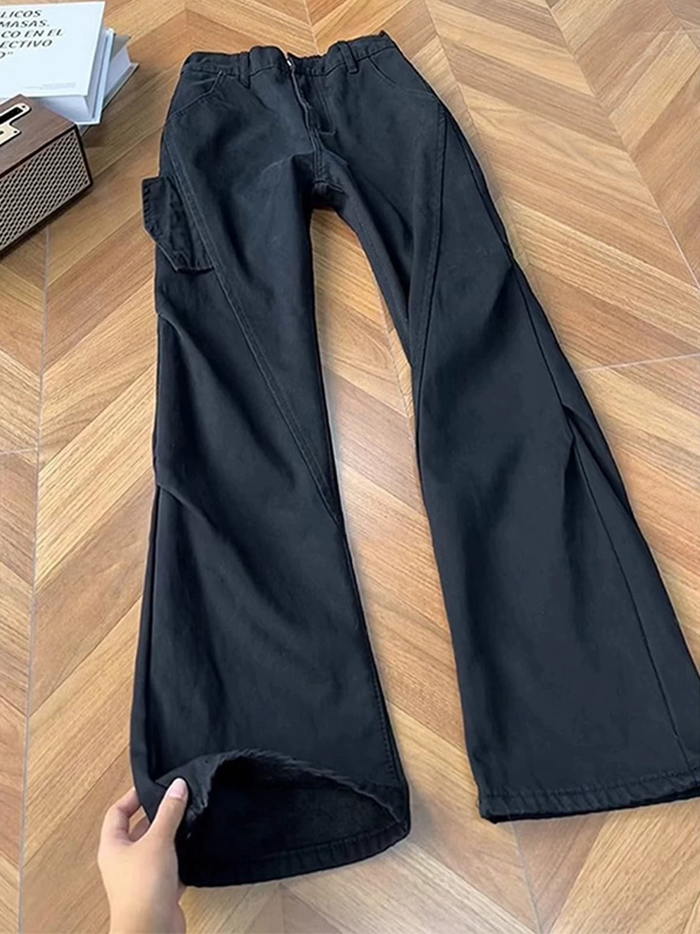 American Sle Fce Lined Men's Jeans Autumn Winter Slim Straight Leg Micro Flared Pants Slimming Pleated Workwear Trousers