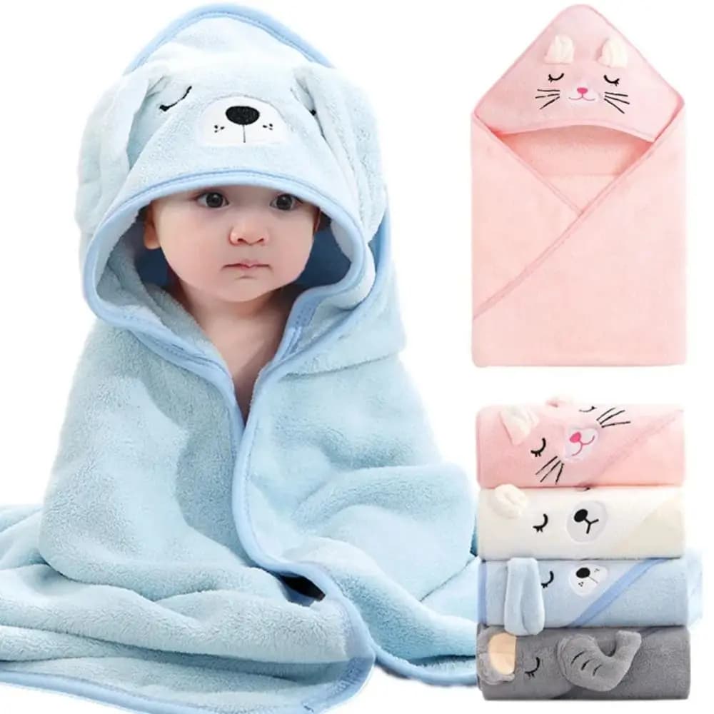Newborn Kids Bathrobe 80x80cm Baby Bath Towels Coral Velvet Cartoon Newborn Towel Quick-Drying Unisex Toddler Bathrobe Girls
