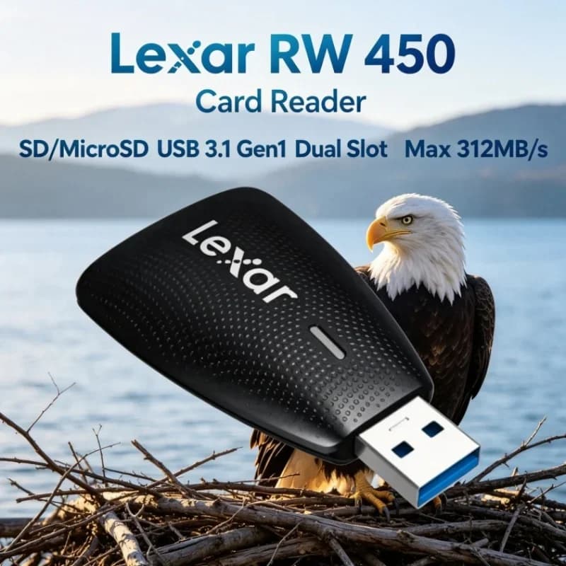 Lexar RW450 USB 3.1 Gen 1 Memory Card Reader UHS-II SD MicroSD TF Card Adapter 312MB/s Simultaneous Read for Desktop Computer