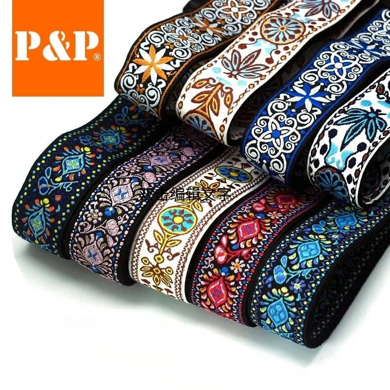 Guitar Strap Embroidered Belt Adjustable Jacquard Band Cotton Leather End for Bass Acoustic Electric Guitar Ukulele Instruments