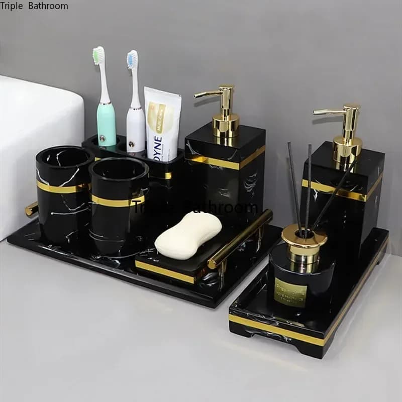 1pc luce di lusso bagno articoli da toeletta resina portasapone per uso domestico portaspazzolino bocca tazza dispenser di sapone liquido strumenti di lavaggio