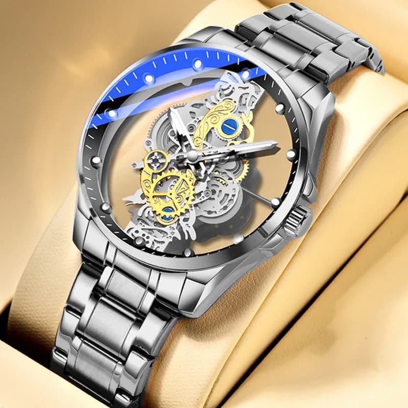 2025 Luxury Automatic Men's Watches With Skeleton Working Ribbon Quartz Wrist Watch High Level Stainless Steel For Men