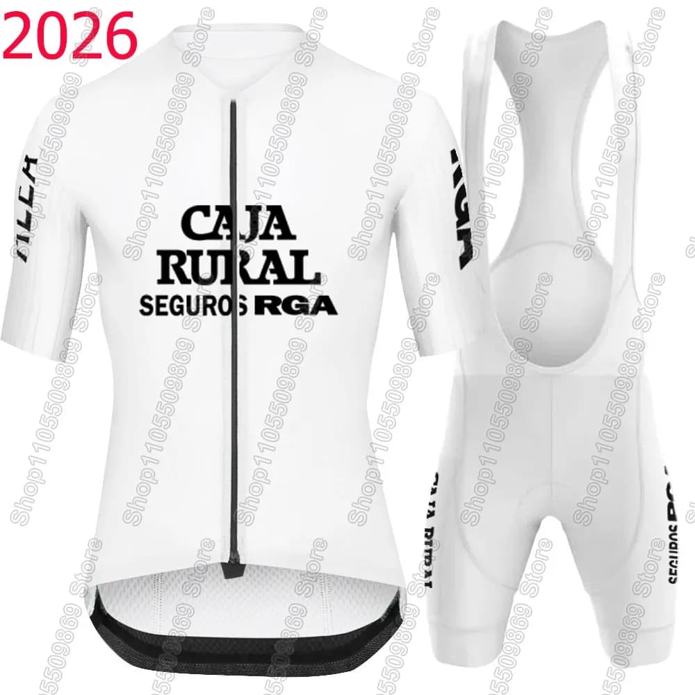 White 2026 Caja Rural Team Cycling Jersey Set Spain Bicycle Clothing Road Bike Shirts Suit Bicycle Bib Shorts MTB Ropa Maillot