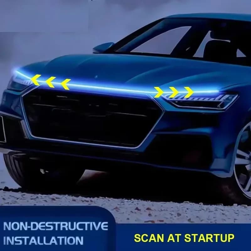 Luce LED Dinamica per Cofano Auto 12V, Luce Diurna con Effetto Scan, Luce Guida Motore, Striscia Luminosa Decorativa Impermeabile