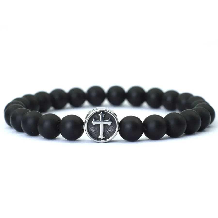Bracciale croce minimalista per uomo Bracciale vichingo in acciaio inossidabile Occhi di tigre Bracciale con perline in pietra di howlite blu Brazalete curativo