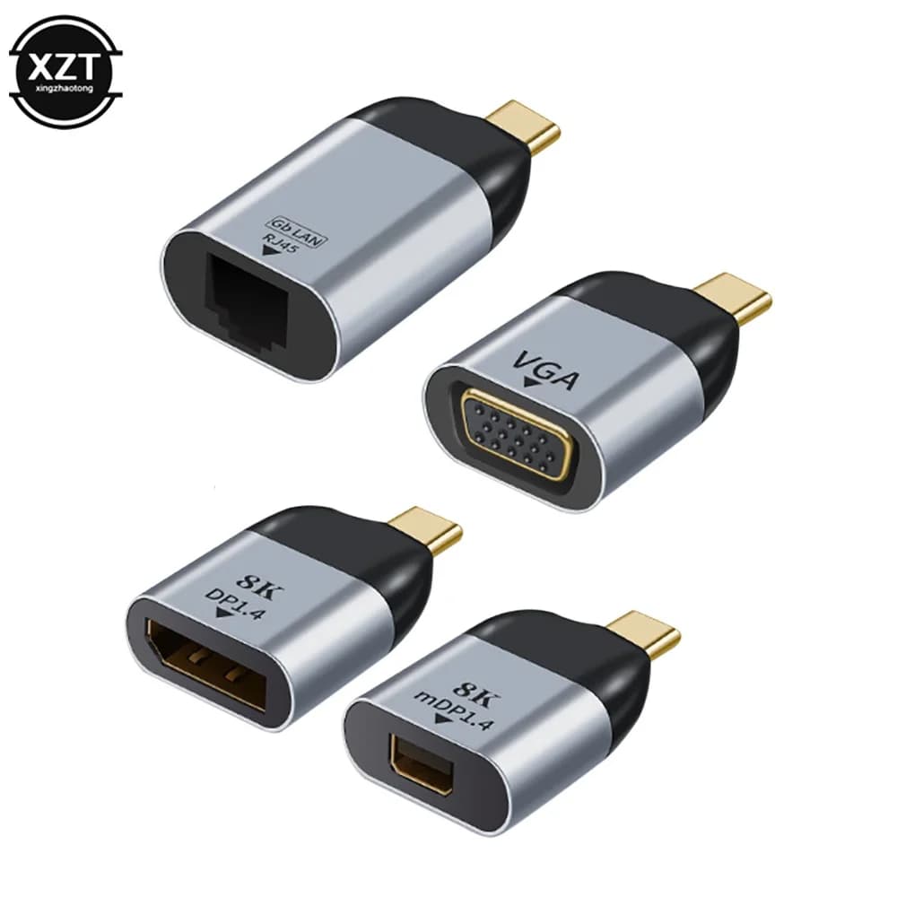 USB 3.1 tipo C a DP/VGA miniDP RJ45 adattatore spina convertitore proiezione 4K/8k 60Hz USB C maschio a femmina HD video