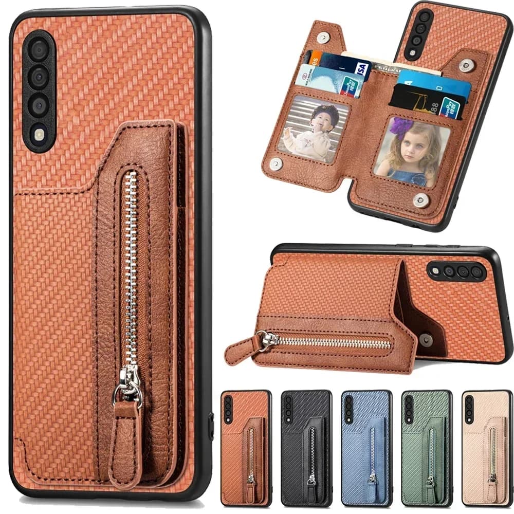 Custodia a Portafoglio in Pelle con Cerniera per Samsung Galaxy A57 A37 A17 A07 A16 A35 A25 A05 A06 A55 A36 A56 A26 A54 A24 5G 4G Cover Posteriore