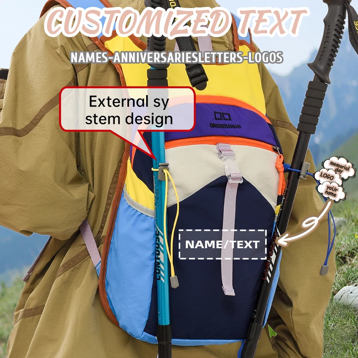 Personalized Hiking Backpack with Logo, Lightweight and Compact, Unisex, for Race, Exclusive Double Backpack Fai-da- ♪