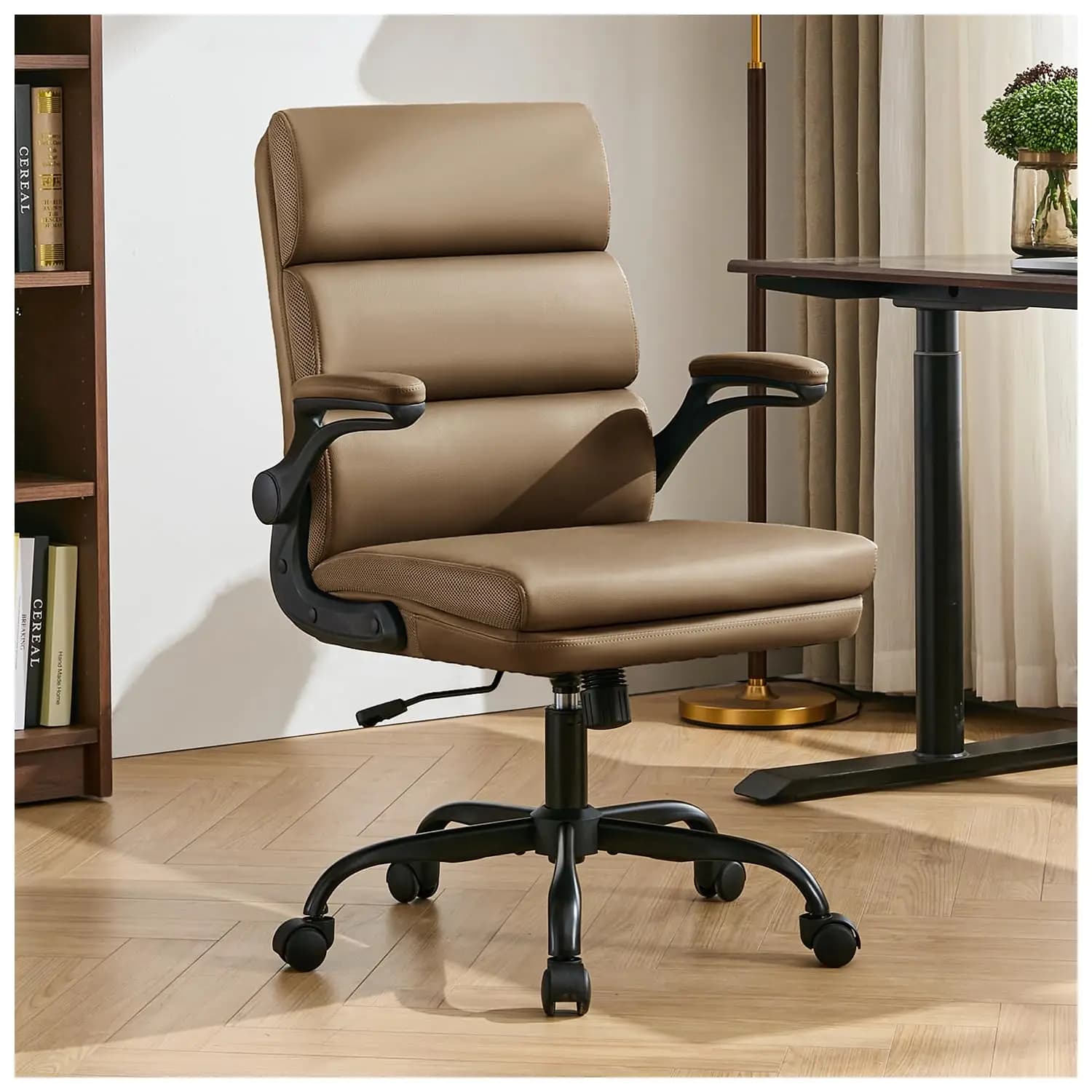 Sedia da Ufficio Regolabile, Sedia da Scrivania Ergonomica con Schienale Medio, Comoda in Pelle Sintetica, Supporto Lombare per Casa e Ufficio, Personalizzabile