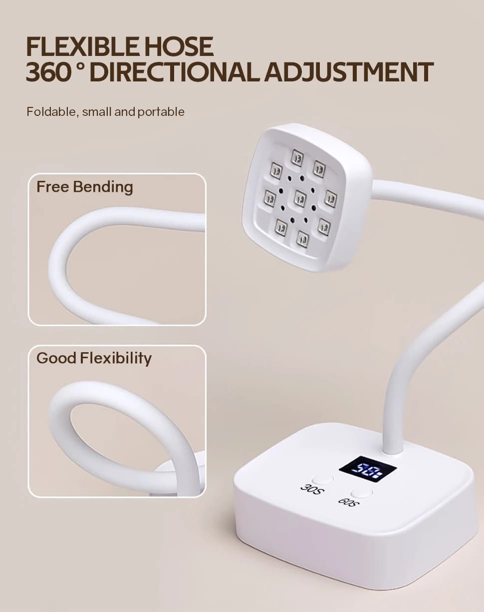Mini 27W Nail Lamp 9 LEDS Rechargeable Auto Sensing Touch Control Fast Drying Nail Light 360° Bendable Table Lamp