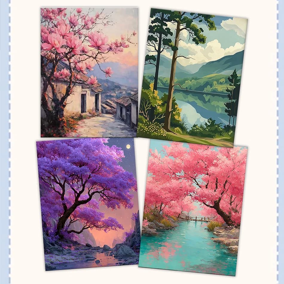 1pc frameless Painting By Number Adults Picture Acrylic Paints Tree scenery Crafts 40X50cm Art Supplies Handmade Drawing Set