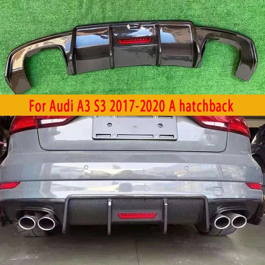 For Audi A3 S3 2017-2020 Carbon Fiber Back lip Car Rear Bumper Diffuser Rear Splitters Spoiler Back lip Auto Parts body kit